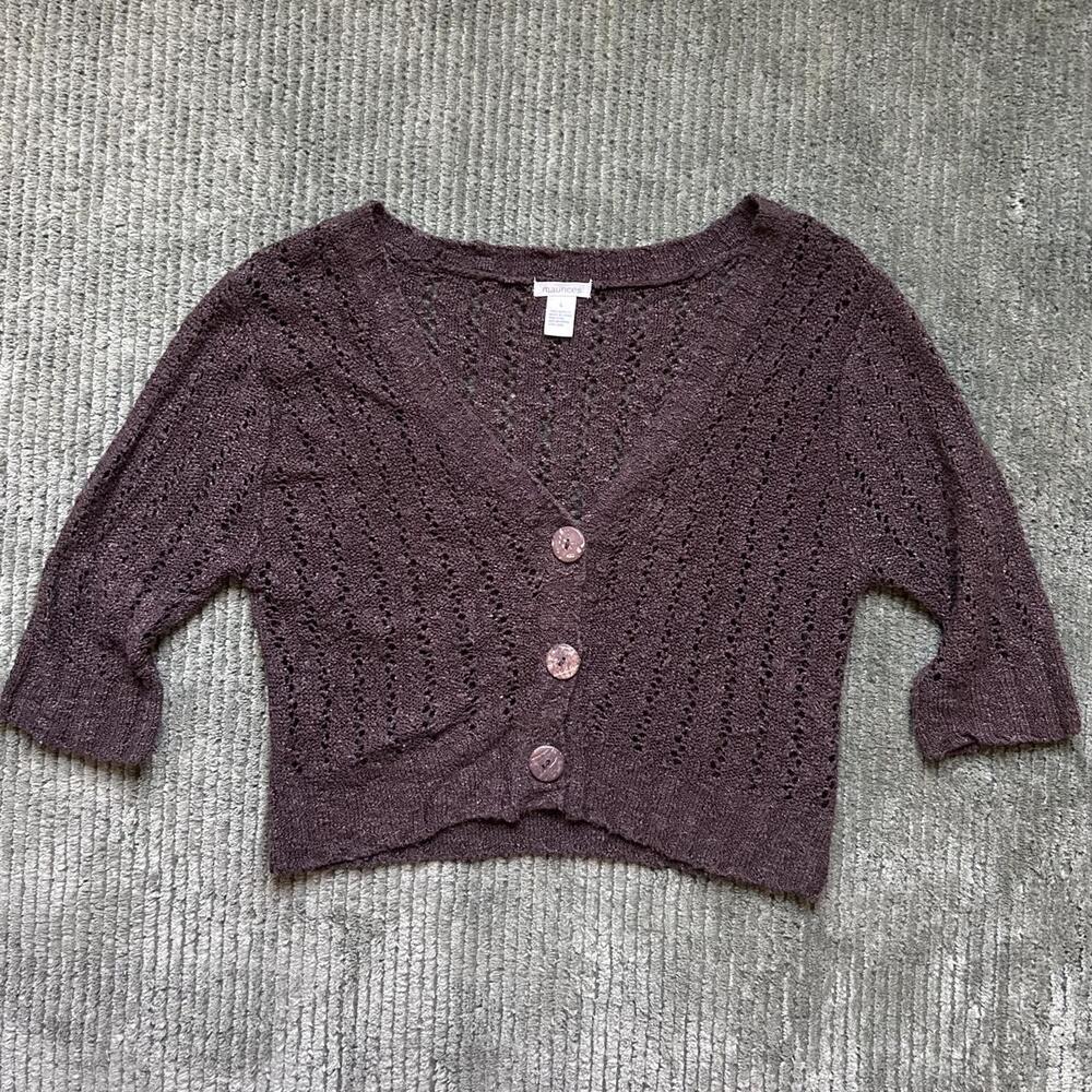 Vintage 90s Y2K Brown Acrylic Knit Cardigan — Women’s Size L